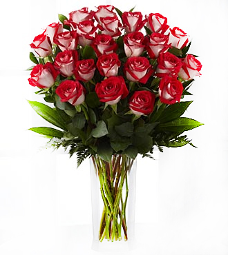 FV026 แจกันดอกกุหลาบแดงขาว